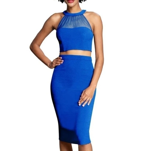 Dress the Population Dresses & Skirts - TWO piece Women's Royal Blue Dress size small skirt & crop top classy neckline